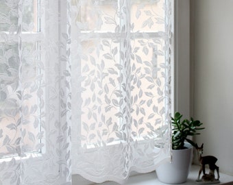 LINDA Natural Look  Soft Touch Leaves Patterned Natural White W102" / 260cm Full Lenght  Lace  Curtain Sale By the Panel