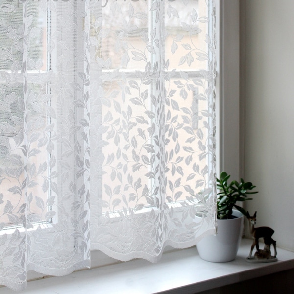 LINDA Natural Look  Soft Touch Leaves Patterned Natural White W102" / 260cm Full Lenght  Lace  Curtain Sale By the Panel