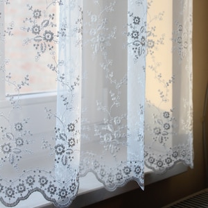 MONICA &#39;One Panel Feine Französisch Gestickte Off-White W110 &quot;/ 280 cm voller Länge Spitzenvorhang Verkauf Per Panel oder Benutzerdefiniert