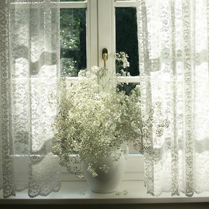 VIVIAN'' Premium Quality Real French Lace Pearl White color W112" / 285cm Full Lenght  Lace  Curtain Sale By the Panel or Custom