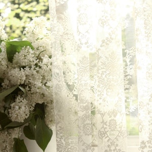 ESTÉE' Classical French Embroidered White and Ivory Net Lace Curtain sale by panel image 6