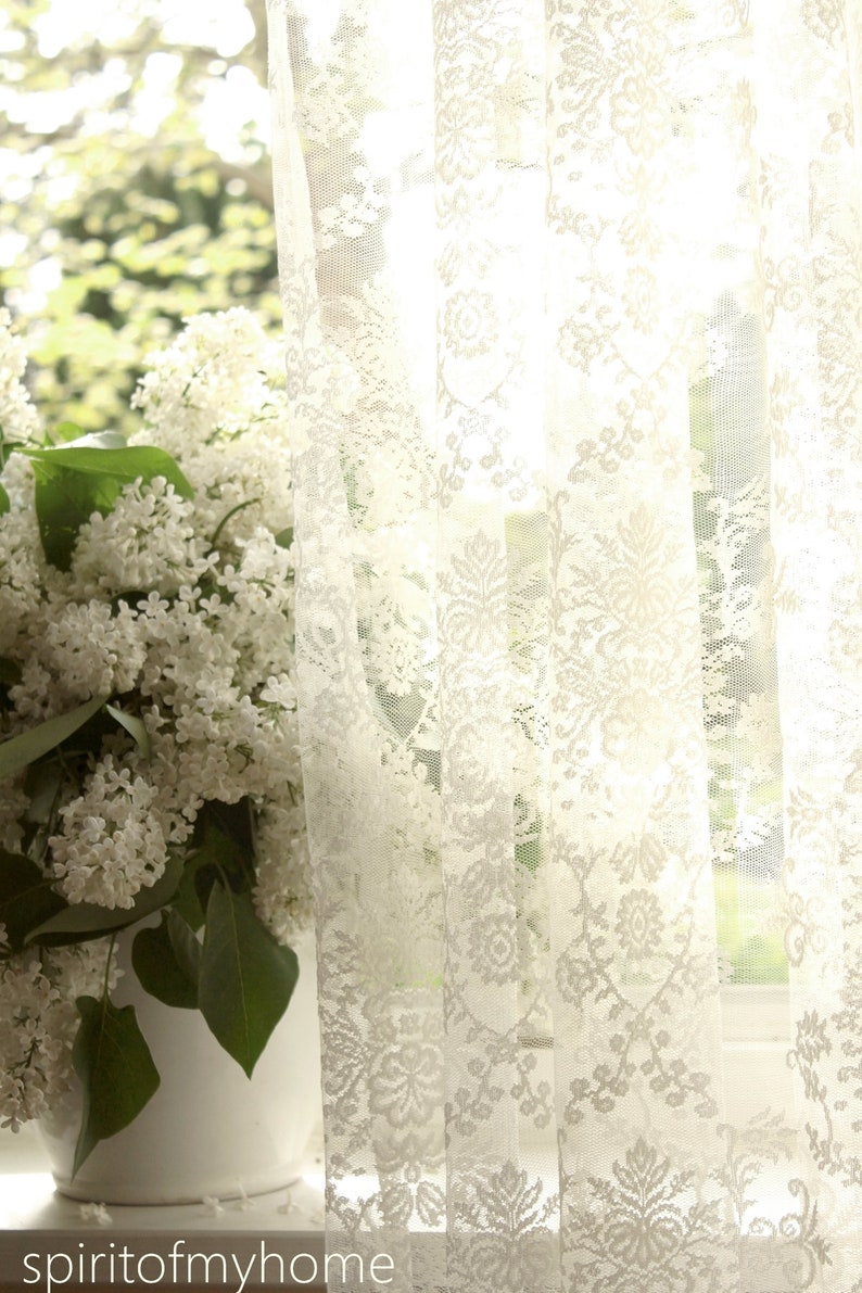 ESTÉE' Classical French Embroidered White and Ivory Net Lace Curtain sale by panel image 6