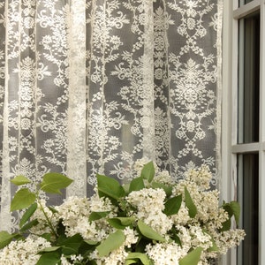 ESTÉE&#39; Classical French Embroidered White and Ivory Net Lace Curtain sale by panel
