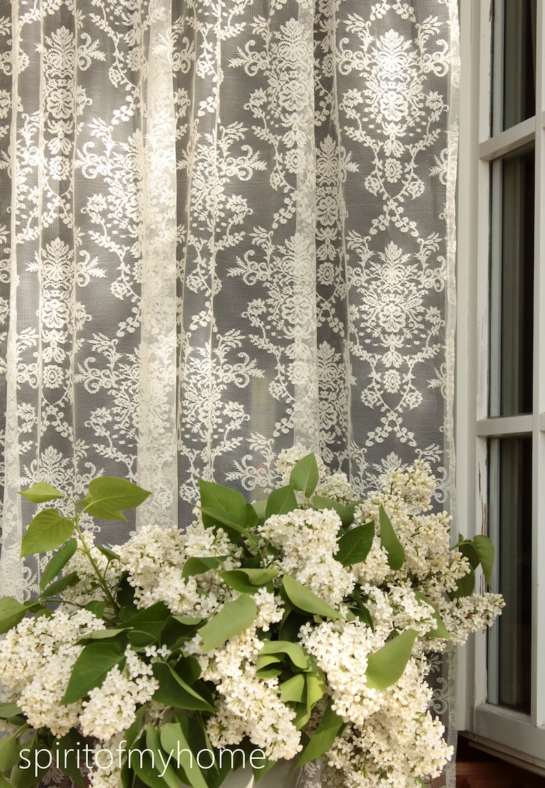 ESTÉE' Classical French Embroidered White and Ivory Net Lace Curtain sale by panel image 3