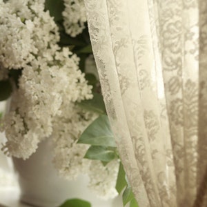 ESTÉE' Classical French Embroidered White and Ivory Net Lace Curtain sale by panel image 4