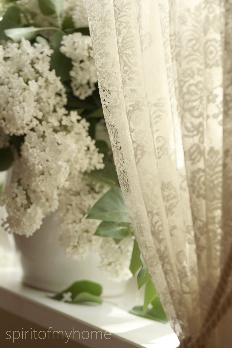 ESTÉE' Classical French Embroidered White and Ivory Net Lace Curtain sale by panel image 4