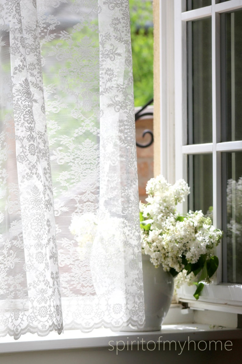 ESTÉE' Classical French Embroidered White and Ivory Net Lace Curtain sale by panel image 5