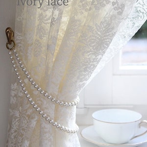 ESTÉE' Classical French Embroidered White and Ivory Net Lace Curtain sale by panel image 2