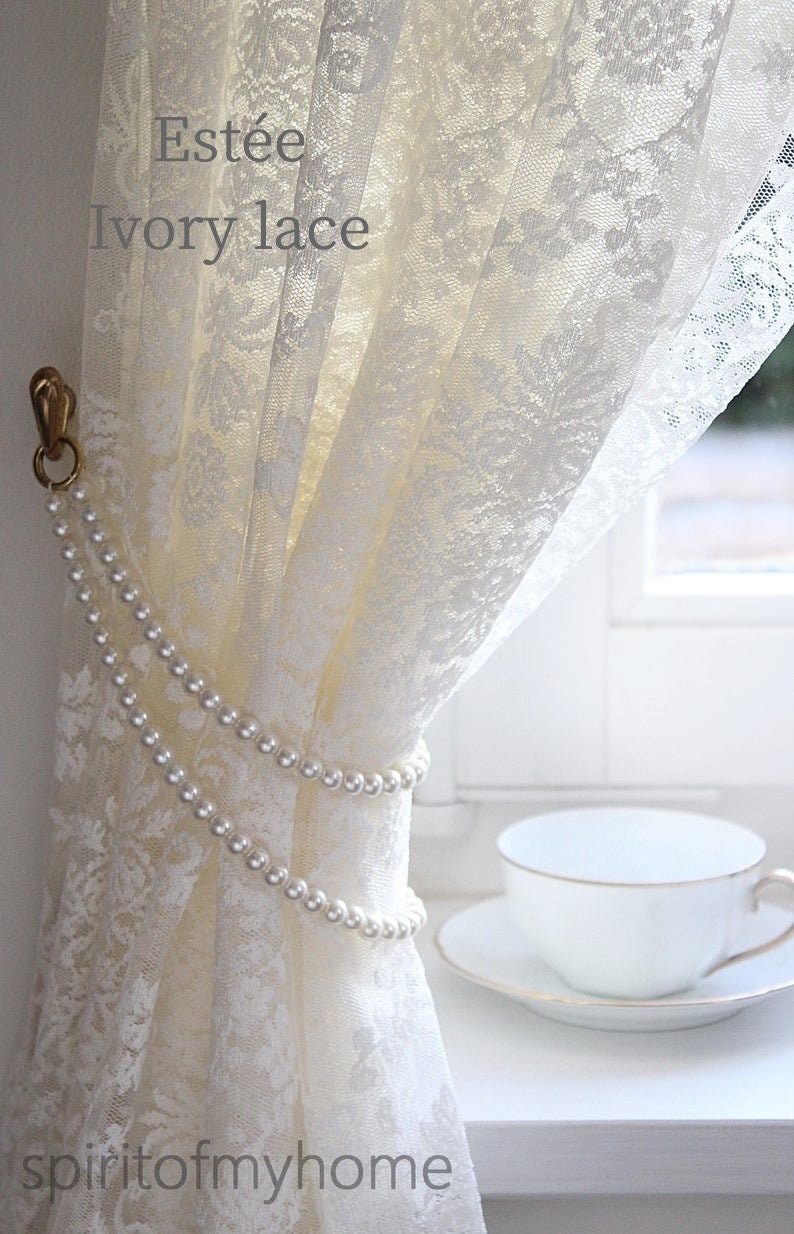 ESTÉE' Classical French Embroidered White and Ivory Net Lace Curtain sale by panel image 2