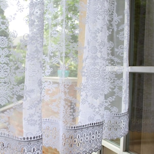 Luxury Macrame Lace Curtain, White Ivory Sheer Drapes, Custom Traditional Home Window Panel - AMELIE