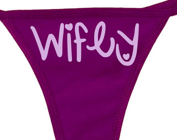 WIFEY newlywed thong panties underwear funny sexy knaughty knickers currant thong with 16 choices logo color bridal bachelorette panty game