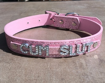 Cumslut - Rhinestone Submissive Collar - Hotwife Fetishwear - BDSM Collar - Choose Your Color