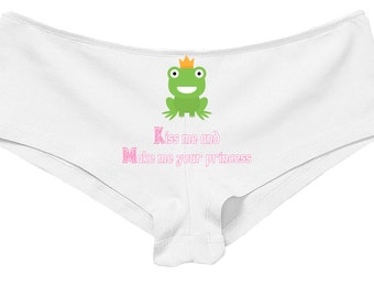 KISS ME and make me your PRINCESS boy short panty panties new boyshort cute and flirty with darling frog