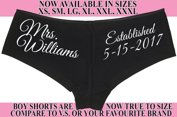 PERSONALIZED NEW WIFE Bride wedding date established Wifey honeymoon engagement bridal bachelorette hen party gift panty panties boyshort