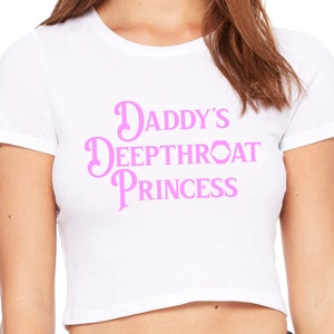 DADDYS DEEPTHROAT PRINCESS Daddys Baby girl cum slut blanc crop top tee shirt bdsm cgl col col cumslut chaton ddlg image 4