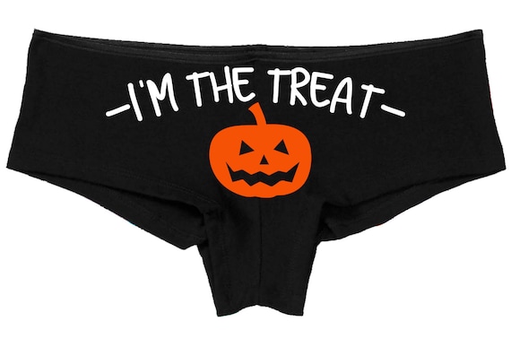 I'M THE TREAT with pumpkin Halloween boy short panties new boyshort color choices sexy cute flirty funny - great under halloween costume !!