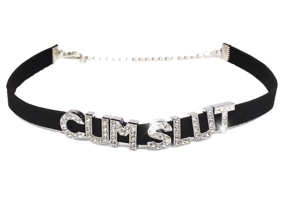 CUMSLUT CUM SLUT sexy choker necklace baby girl princess hotwife slut owned shared slutty hot wife sparkly rhinestone collar necklace ddlg