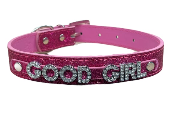 Daddys GOOD GIRL rhinestone choker sparkly hot pink vegan leather bdsm collar for little cumslut ddlg hotwife shared owned bondage Cum Slut