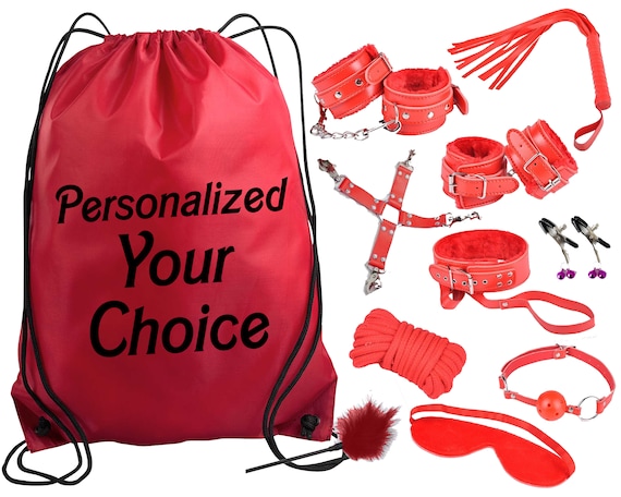 Beginners Bondage Kit and Personalized Storage Bag - Daddy Master DDLG BDSM CGLG Submissive Dominant Rope Cuffs Leash Whip Nipple Clamps