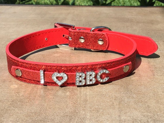 I LOVE BBC I Heart Big Black Cock rhinestone choker Sparkly Red Hot leather collar Queen of Spades hotwife shared owned Vixen Cuckold Cuck