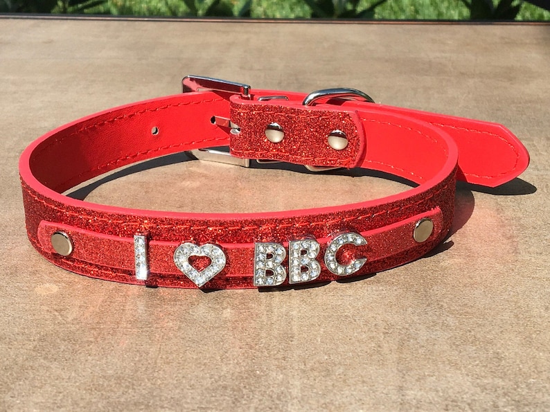 I LOVE BBC I Heart Big Black Cock rhinestone choker Sparkly Red Hot leather collar Queen of Spades hotwife shared owned Vixen Cuckold Cuck 