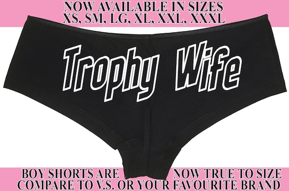 TROPHY WIFE new honeymoon engagement bridal bachelorette hen boy short panty panties boyshort color choices sexy funny party sexy WIFEY