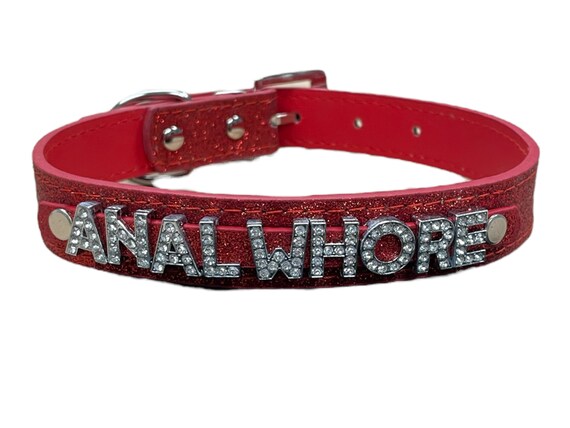 ANAL WHORE rhinestone choker sparkly red vegan leather collar for daddy's little princess slut ddlg hotwife owned Vixen Cumslut Fuck Me