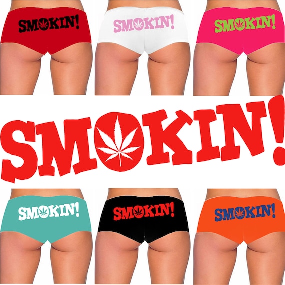 SMOKIN' Smoking Marijuana leaf pot 420 dope boyshort Bella WEED panties 11 panty color choices 12 for logo sexy funny boy short underwear