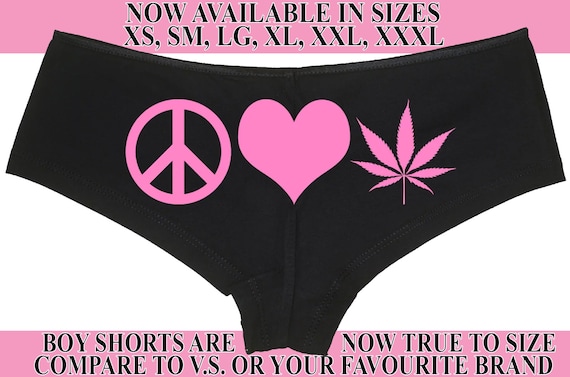 PEAVE LOVE POT marijuana weed leaf 420 dope boy short panty panties new boyshort sexy funny underwear black rave wear booty shorts cannabis