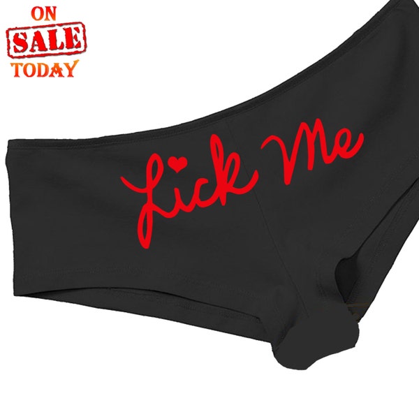 Cute cursive LICK ME boy short panty panties underwear funny sexy rude oral crude risque NAUGHTY knaughty knickers