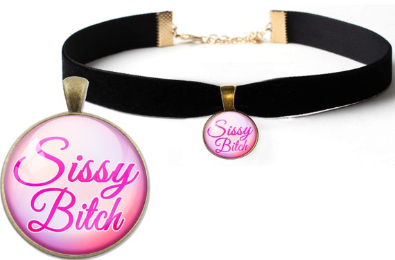 Sissy Bitch Velvet Choker with Pendant - Submissive Jewelry - Femboy Fetishwear - Fetish Jewelry