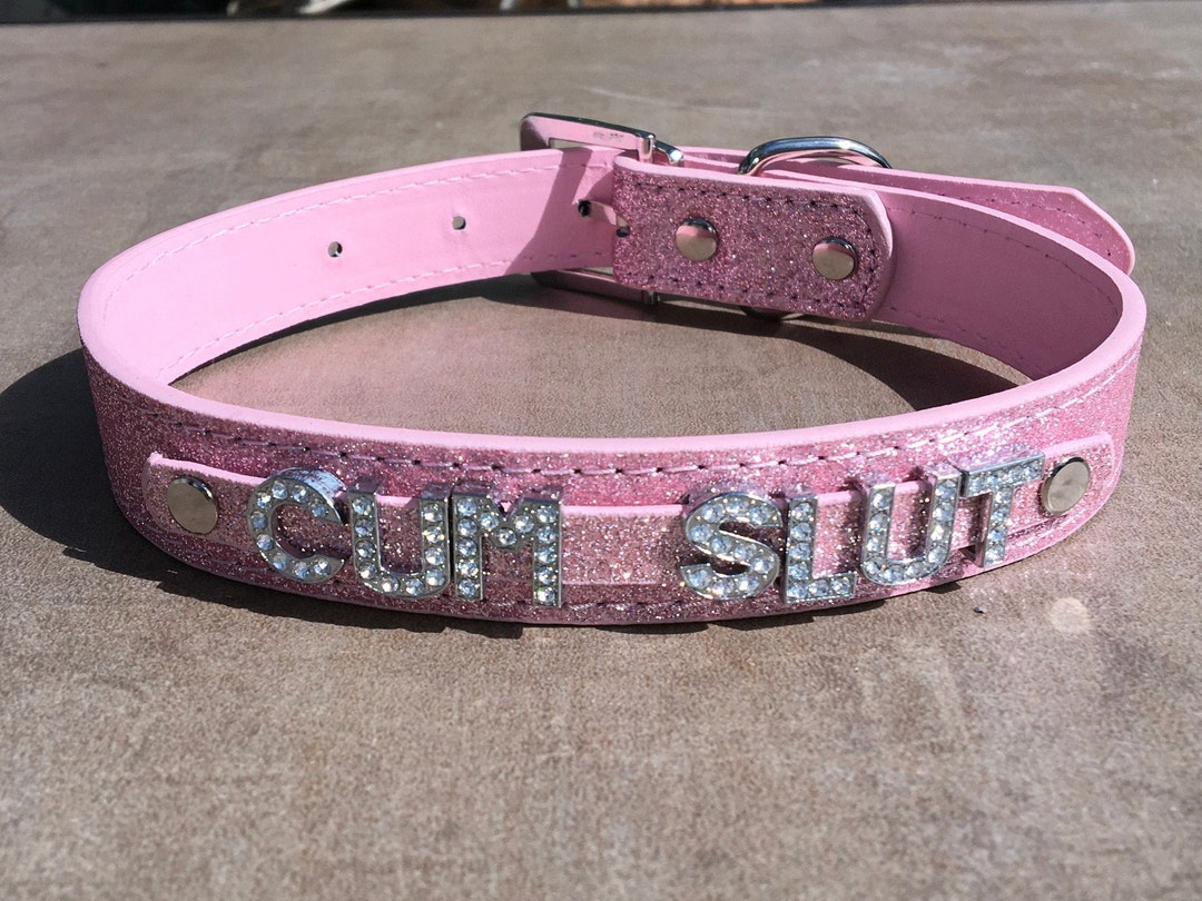 Cumslut Rhinestone Submissive Collar Hotwife Fetishwear BDSM Collar