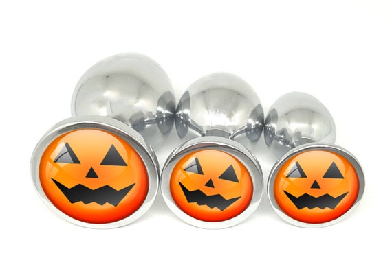 Pumpkin Face Butt Plug — Jack-o-Lantern Metal Butt Plug — Sexy Pumpkin — Choose Your Size or Set of 3 Anal Plugs