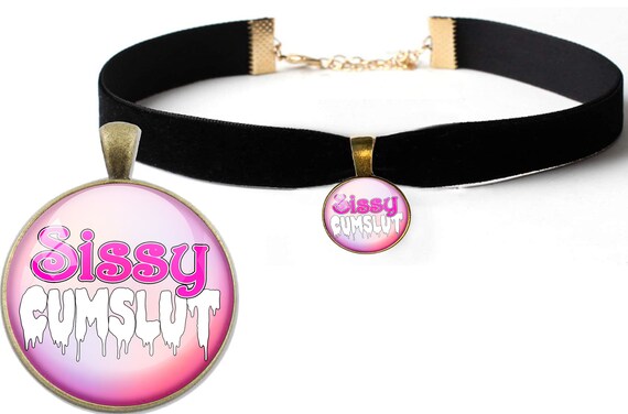 Sissy Cumslut Velvet Choker with Pendant - Submissive Jewelry - Femboy Fetishwear - Fetish Jewelry