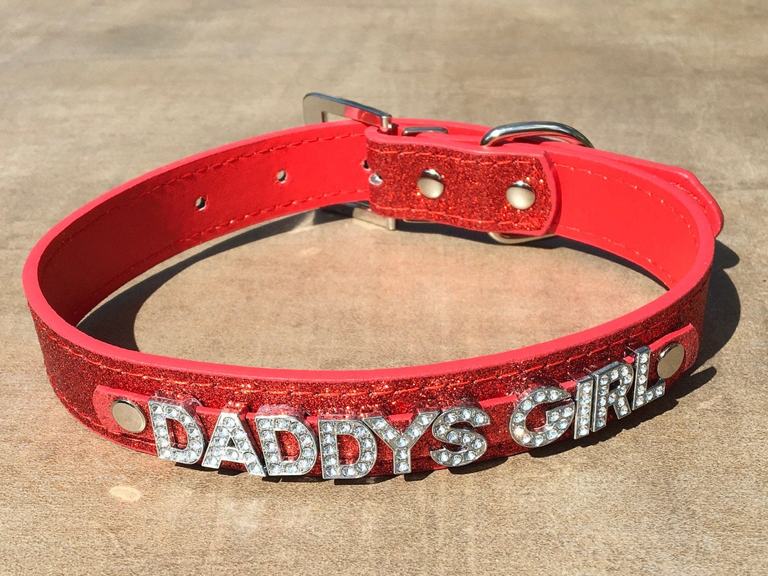 DADDYS GIRL Rhinestone Choker Sparkly Red Hot Vegan Leather picture