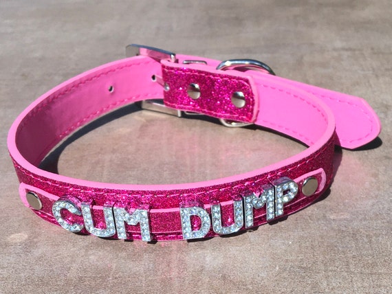 CUMDUMP Rhinestone Choker Cum Dump Sparkly Hot Fuchsia Pink