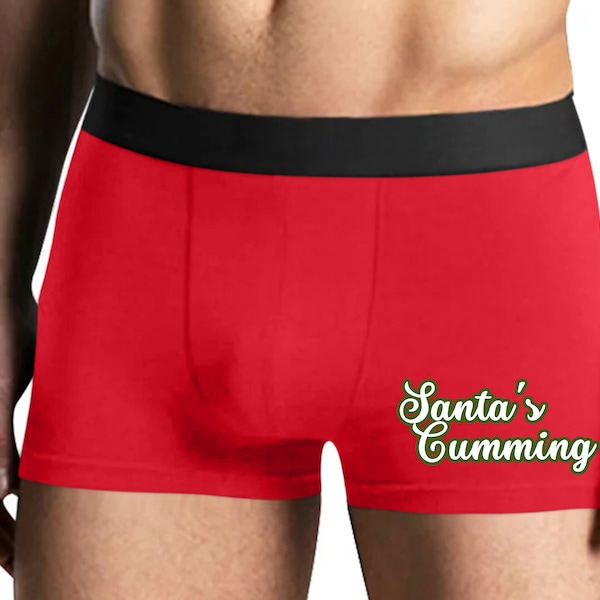 Knaughty Knickers Santa's Cumming Funny Christmas Holiday Mens Red or Black Boxer Briefs Trunks Underwear