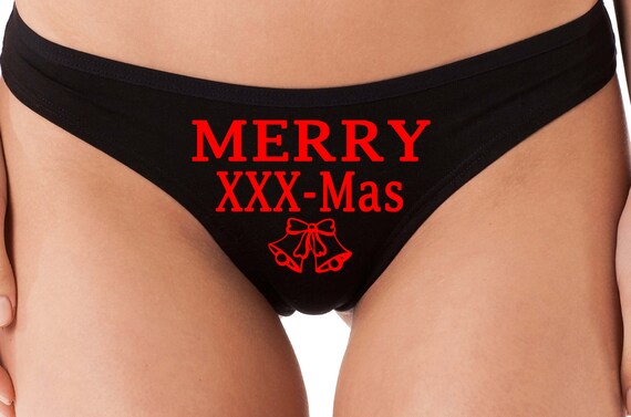 MERRY XXX Mas xxxmas CHRISTMAS Black thong hen bachelorette bridal party sexy flirty underwear funny rude slutty ddlg bdsm x rated pornstar