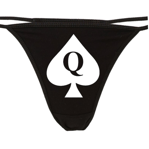 QUEEN of SPADES logo on black thong BBC lovers owned slave panty sexy funny rude slutty slut collar collared hotwife hot wife