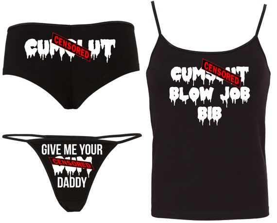 Daddys Girl C*msl*t Bow Job Bib Camisole Set 15 color choices matching boy short thong panties boyshort sex BDSM ddlg cglg princess c*m sl*t