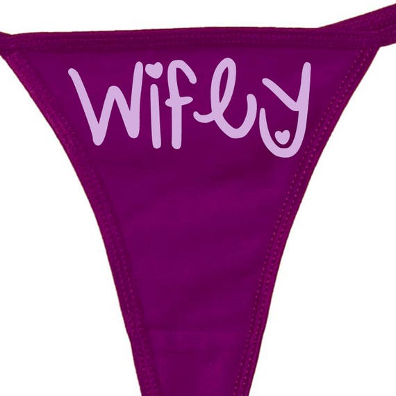 WIFEY newlywed thong panties underwear funny sexy knaughty knickers currant thong with 16 choices logo color bridal bachelorette panty game