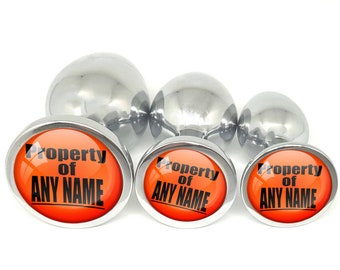 Custom Personalized Butt Plug - PROPERTY OF Insert your name PLUG 3 sizes - owned slut bdsm ddlg anal play hot wife hotwife lifestyle orange