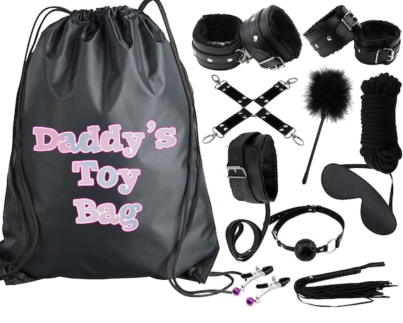 Sparkly Pastel Daddys Toy Bag Beginners Bondage Kit Daddy Master DDLG BDSM CGLG Submissive Dominant Rope Cuffs Leash Whip Nipple Clamps