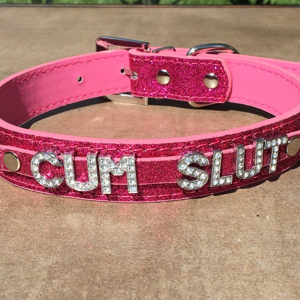 Cumslut - Rhinestone Submissive Collar - Hotwife Fetishwear - BDSM Collar - Choose Your Color