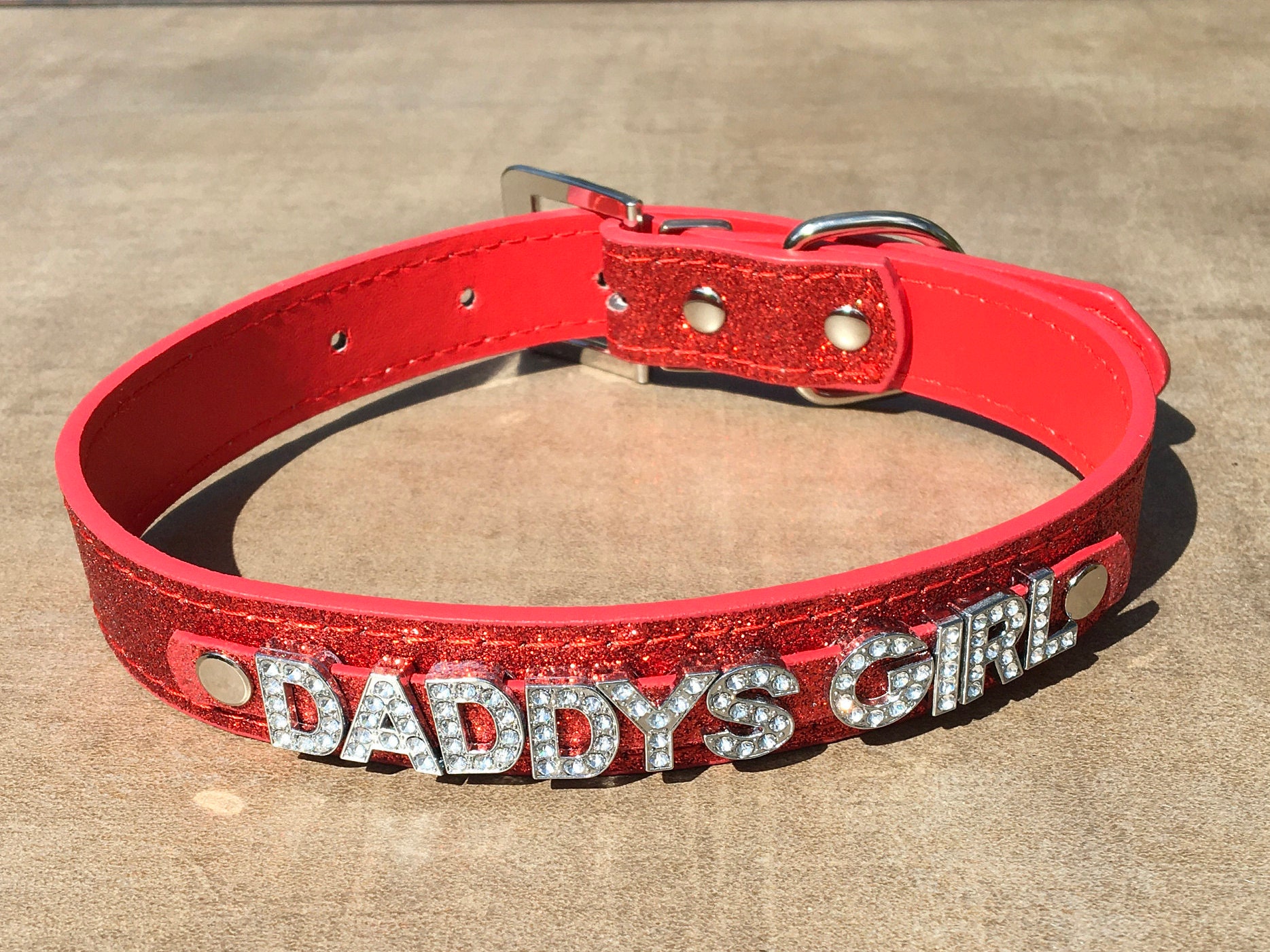 DADDYS GIRL rhinestone choker sparkly pink vegan leather bdsm Etsy