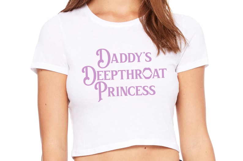 DADDYS DEEPTHROAT PRINCESS Daddys Baby girl cum slut blanc crop top tee shirt bdsm cgl col col cumslut chaton ddlg image 6