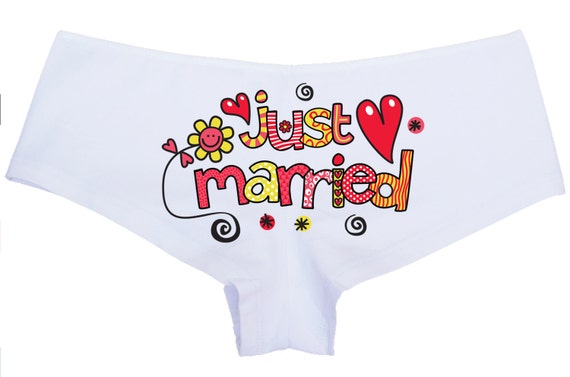 JUST MARRIED cute boyshort panties flirty honeymoon fun bachelorette bridal panty game shower gift hen bride new wifey sexy cute kawaii