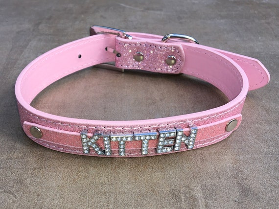 KITTEN rhinestone choker Sparkly Baby Pink leather collar daddys little babygirl slut whore ddlg hotwife shared owned Cumslut Girl Princess