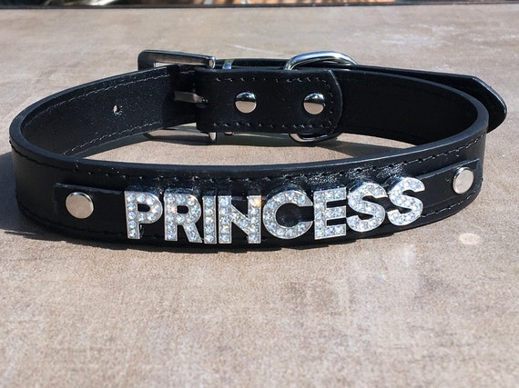 PRINCESS rhinestone choker Black vegan leather collar daddy's little babygirl slut whore ddlg hotwife shared owned Cumslut Baby Girl cumslut