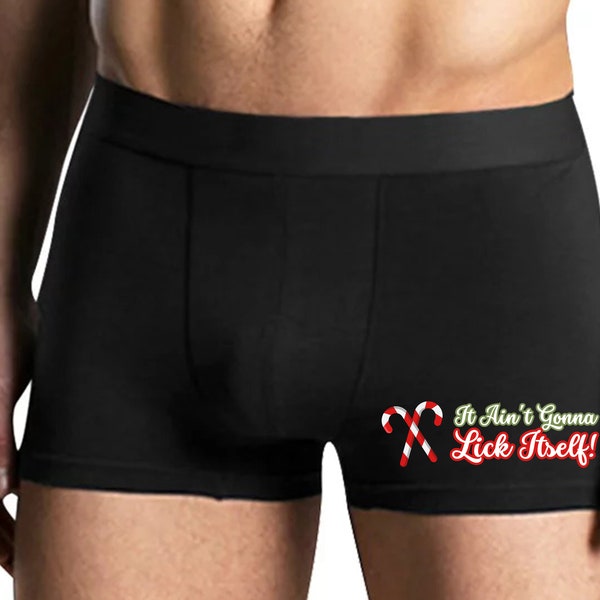 Knaughty Knickers It Ain't Gonna Lick Itself Candy Cane Funny Christmas Boxer noir ou rouge pour homme